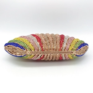 Luxury rainbow rhinestone evening clutch bag with gold frame for formal parties