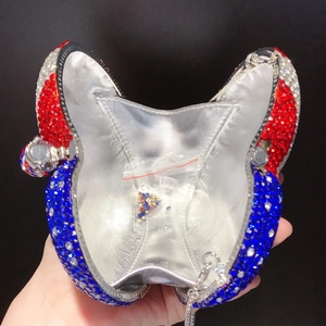 Heart-shaped American flag rhinestone evening clutch bag with silver metallic lining