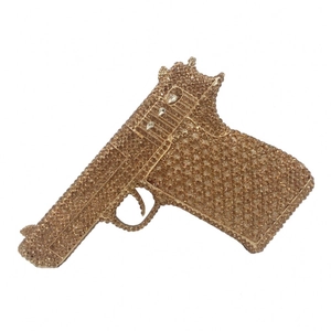 Creative gun-shaped evening clutch bag with full gold rhinestones for party fashion