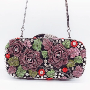 Pochette De Soirée De Luxe Avec Roses En Strass Sac À Main Rigide En Métal Pour Banquets Mariages Et Fêtes Femmes
