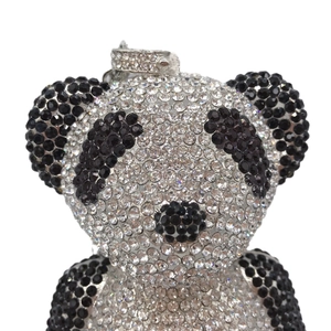Sparkling panda crystal pendant with silver ring, featuring black and white rhinestones