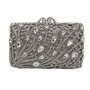 Pochette de soirée argentée élégante ornée de cristaux et strass brillants pour femmes