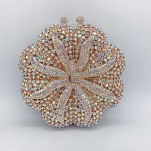 Rhinestone Evening Clutch Bag Flower Pumpkin Shape Metal Party Wedding Banquet Handbag With Chain Strap For Women