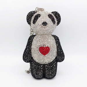 Sprankelende panda avondtas met zwart-witte strass-steentjes en een opvallend rood hart
