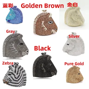 Collage of horse-head crystal evening bags in eight vibrant colors and sparkling finishes