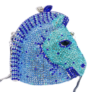 Sparkling crystal encrusted horse head evening clutch bag with blue gradient rhinestones