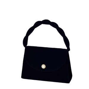 Elegant black velvet handbag with pearl clasp and twisted handle for wedding evening gala
