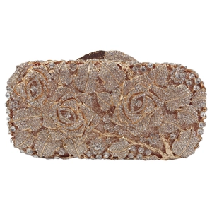 Pochette de soirée luxe or rose avec motifs floraux scintillants en strass de cristal