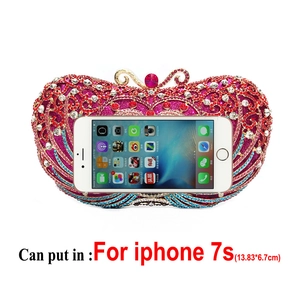 Luxury heart-shaped rhinestone evening bag with crystals fitting an iPhone 7s