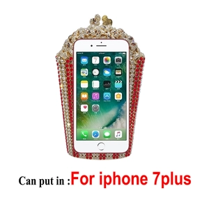 Luxurious rhinestone evening clutch with red and white crystals fitting iPhone 7 Plus