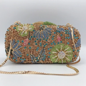 Luxury Flower Rhinestone Evening Clutch Bag Encrusted Metal Hard Case For Women Wedding Party Banquet Elegant Handbag