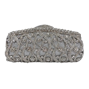 Silver rhinestone evening clutch with luxury hollow floral vine crystal pattern