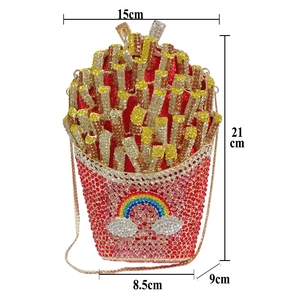 Detailed size view of sparkling popcorn french fry evening clutch with colorful rhinestones