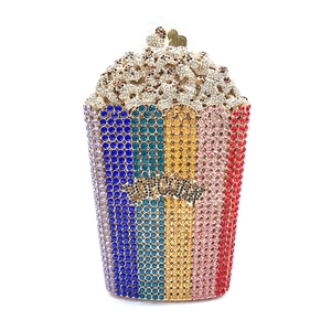 Novelty Popcorn Shape Evening Clutch Bag Luxury Rhinestone Crystal Metal Inlaid Party Wedding Handbag For Women