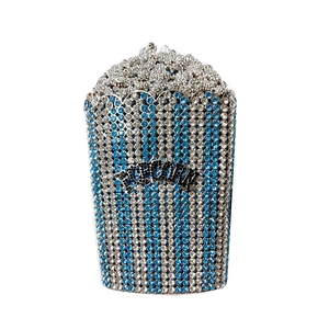 Popcorn shaped luxury evening clutch with sparkling blue and silver rhinestones