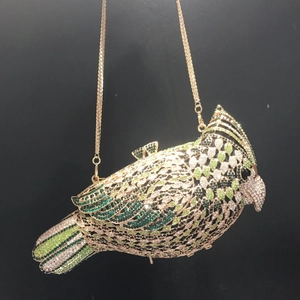 Luxury parrot shaped evening clutch bag fully embellished with sparkling crystals
