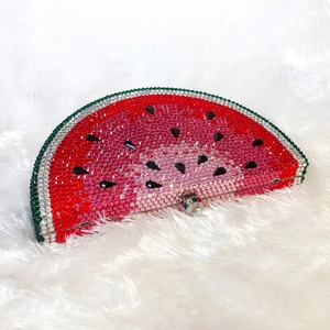 Watermelon shaped evening clutch bag with sparkling green and red crystals