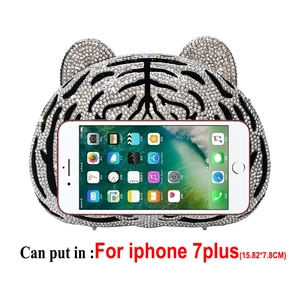 Tiger head shaped rhinestone evening clutch bag large enough for iPhone 7 Plus