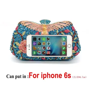 Colorful floral rhinestone evening clutch bag showing internal space for an iPhone 6s