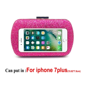 Pink glitter evening clutch bag with transparent window detail for large smartphone