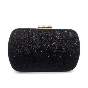 Elegant black sequin clutch bag with gold metallic clasp for evening parties and galas