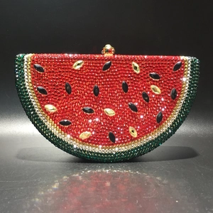 Watermelon shaped crystal evening clutch bag with full rhinestones and metal closure