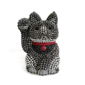 Luxury Maneki-neko lucky cat crystal evening bag encrusted with sparkling rhinestones