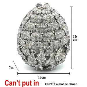 Detailed size chart of a pineapple floral diamond clutch showing dimensions 16cm by 13cm