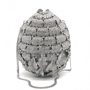 Hollow Metal Alloy Rhinestone Evening Clutch Bag Pineapple Floral Egg Shaped Wedding Banquet Party Hard Box Chain Strap