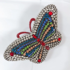 Colorful butterfly evening clutch bag encrusted with rhinestones for formal parties