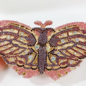 Pink and purple crystal butterfly clutch bag with sparkling rhinestones for formal events