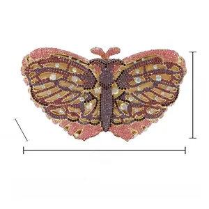 Pink butterfly evening clutch with sparkling crystals and metal frame detail