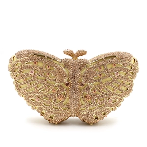 Exquisite pink butterfly evening bag featuring shimmering rhinestones and a metal clasp