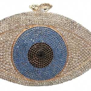 Evil eye crystal evening clutch bag with sparkling rhinestones and butterfly clasp