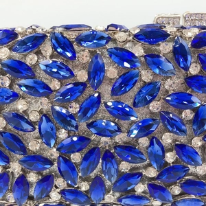 Blue marquise crystal evening clutch bag with sparkling glitter and silver rhinestones