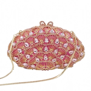 Sac De Soirée Forme Éventail Métal Strass Évidé Fête Mariage Sac À Main Avec Chaîne Amovible Élégante Femmes