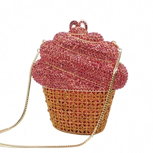 Sac De Soirée En Forme De Glace Cupcake Strass Métal Creux Cristal Pochette À Main Pour Femme Fête Banquet Mariage