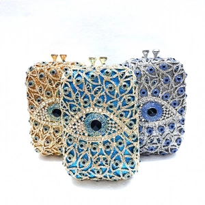 Evil Eye Abend Clutch Tasche Metall Ausgehöhlt Strass Kristall Handtasche Für Damen Hochzeit Party Bankett Vertikal
