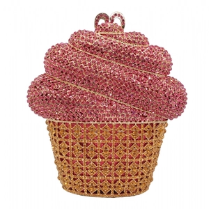 Pochette de soirée luxe en forme de cupcake ornée de strass roses et dorés