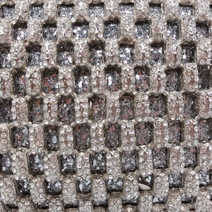 Sparkling silver rhinestone evening bag with hollow metal frame and crystal details
