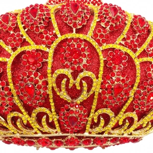 Luxury red and gold floral rhinestone evening clutch bag with intricate crystal patterns