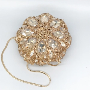 Golden flower evening clutch bag with diamonds and metal chain for luxury wedding events