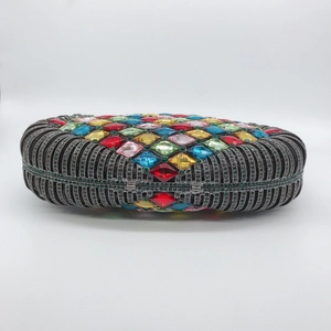 Eleganter Regenbogen-Strass-Abendtasche mit bunten Edelsteinen und Metallrahmen