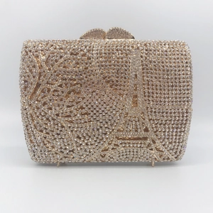 Evening Clutch Bag Rhinestone Crystal Eiffel Tower Metal Hard Shell Formal Party Wedding Banquet Handbag With Chain