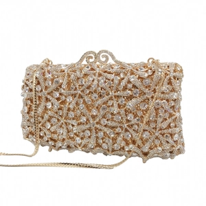 Starfish pattern rhinestone evening clutch bag in gold with crystal hollow box design