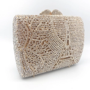 Eiffel Tower crystal clutch bag with diamond rhinestones and metal heart clasp