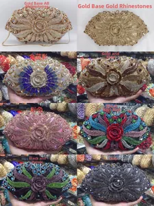 Macro shot of 8 colors of hollow out crystal rose evening bags with metal chains