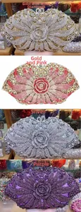Hollow metal evening clutch bags with sparkling rhinestones and 3D rose design