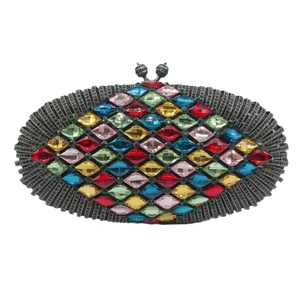 Luxus ovale Abendtasche mit mehrfarbigem Diamantmuster Kristallen und Metallrahmen
