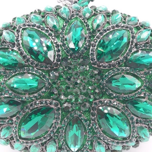 Luxurious emerald green rhinestone evening clutch bag with sparkling floral crystal pattern
